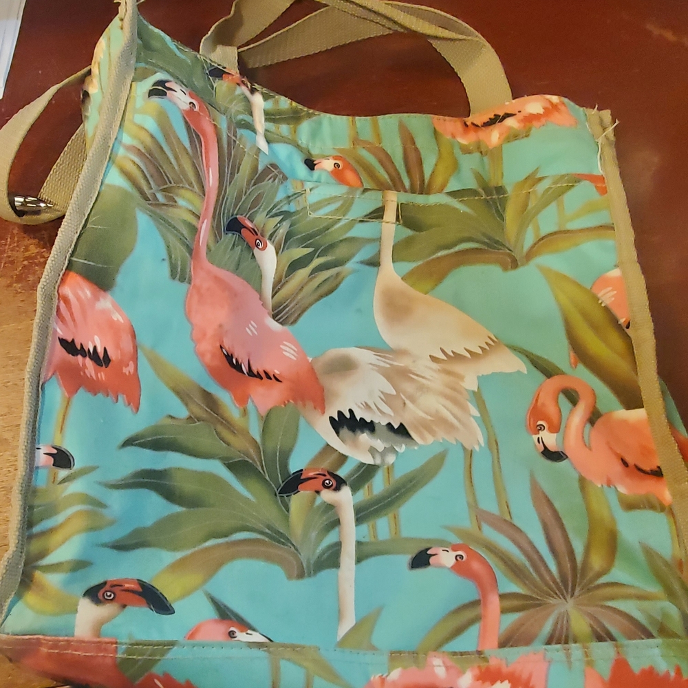 Vibrant Green and Pink Flamingo Shoulder Bag